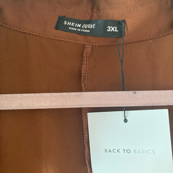 Brown satin button down Shein NWT - Picture 3 of 4
